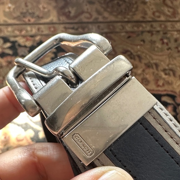 Coach Men's Blue and Gray Leather Belt - Picture 5 of 10